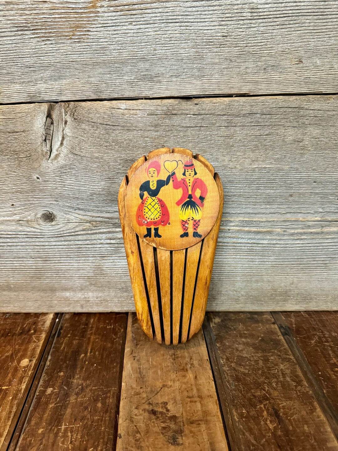 Vintage Wooden Knife Holder, Vintage Folk Art Knife Holder, Vintage Wooden Knife Caddy, Vintage