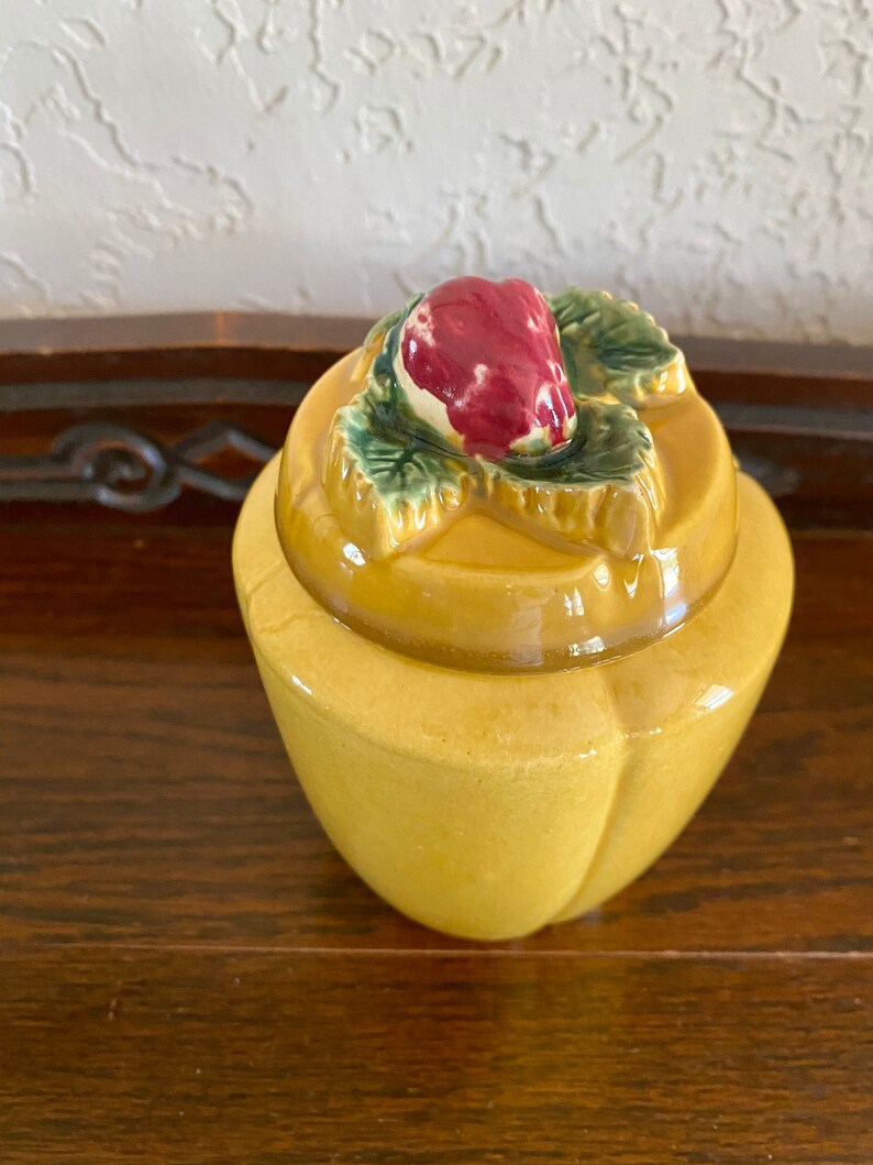 Vintage Mustard Yellow Jar Vintage Strawberry Lidded Jar Etsy