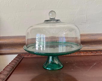 Vintage Green Cake Stand, Vintage Green Pedestal Cake Plate, Vintage Anchor Hocking Wexford Green Cake Stand, Vintage Green Cake Salver