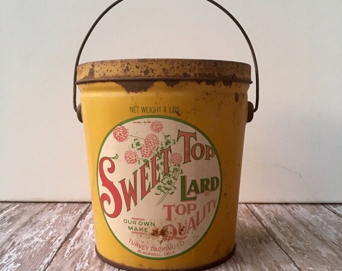 Vintage Tin Lard Can, Sweet Top Lard 4 Lb Tin, Blackwell, OK, Turvey