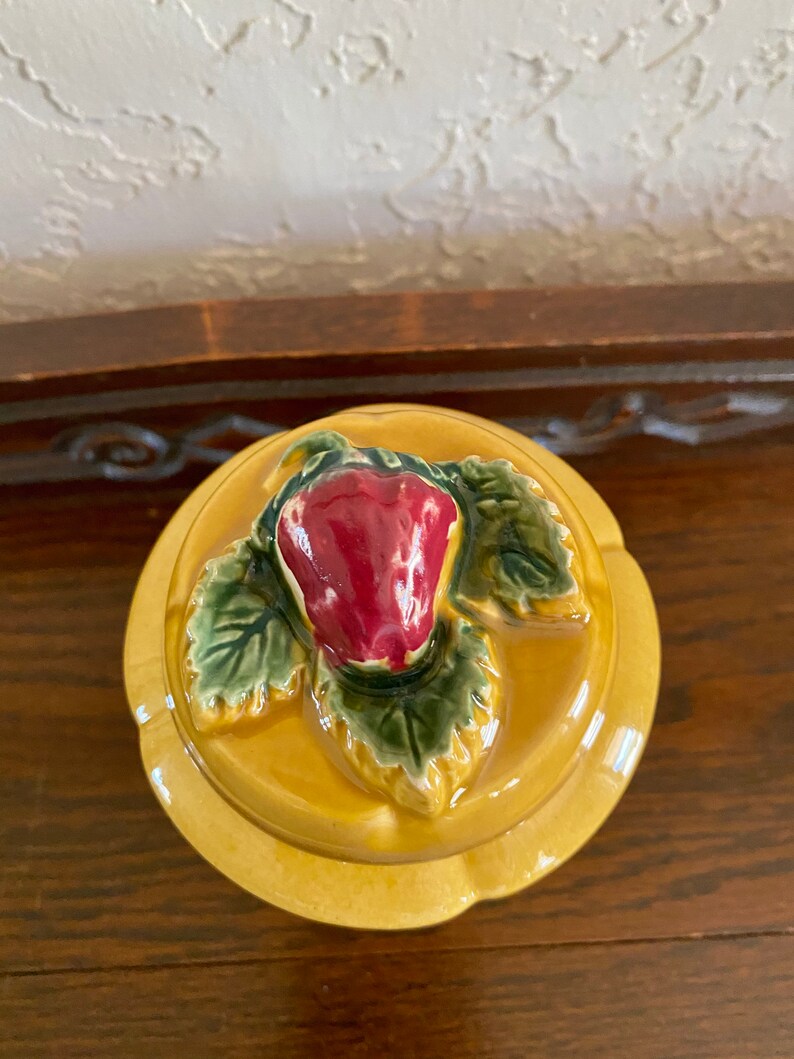 Vintage Mustard Yellow Jar Vintage Strawberry Lidded Jar Etsy