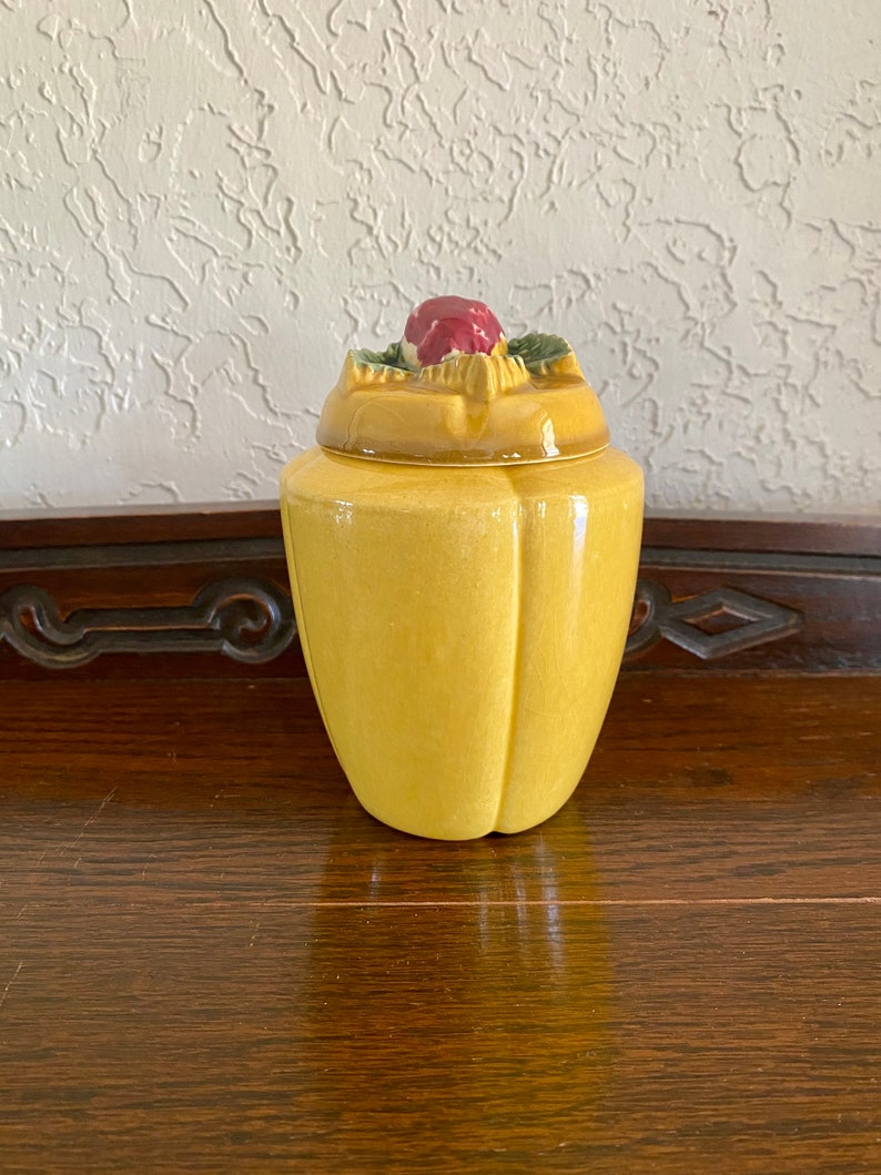 Vintage Mustard Yellow Jar Vintage Strawberry Lidded Jar Etsy