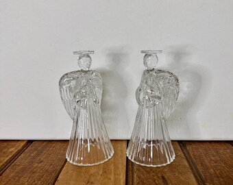 Vintage Clear Crystal Angel Figurine, Vintage Angel Christmas Decor, Vintage Crystal Angel Pair, Vintage Christmas Angels