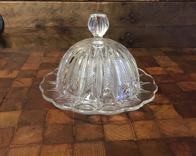 Vintage Round Butter Dish, Zippered Finecut Butter Dish, Round Covered