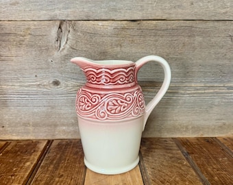 Vintage American Craft Paprika Longaberger 40 Ounce Pitcher, Vintage Beige and Maroon Pitcher, Vintage Crock Pitcher, Farmhouse Pitcher