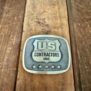 Vintage US Contractors Belt Buckle, Vintage Solid Brass Belt Buckle, Vintage O.C. Tanner Brass US Contractors Belt Buckle
