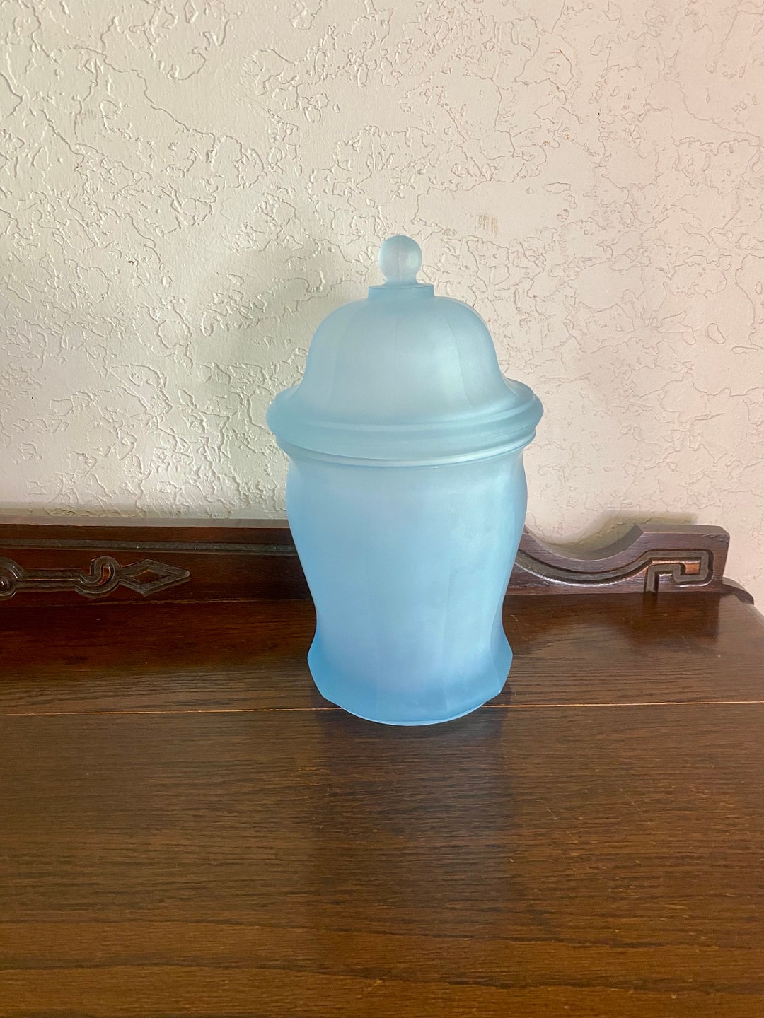 Vintage Frosted Blue Apothecary Jar, Vintage Indiana Glass Blue Frosted