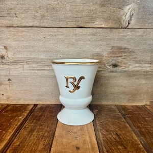 Vintage Owens Illinois RX Mortar, Vintage Porcelain White and Gold Mortar, Vintage Rx Mortar, Vintage Apothecary Mortar