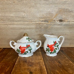 Vintage Lefton Christmas Creamer and Sugar Set, Lefton Cardinal Creamer and Sugar Set, Red Bird Creamer and Sugar Set, Lefton 01656 Creamer