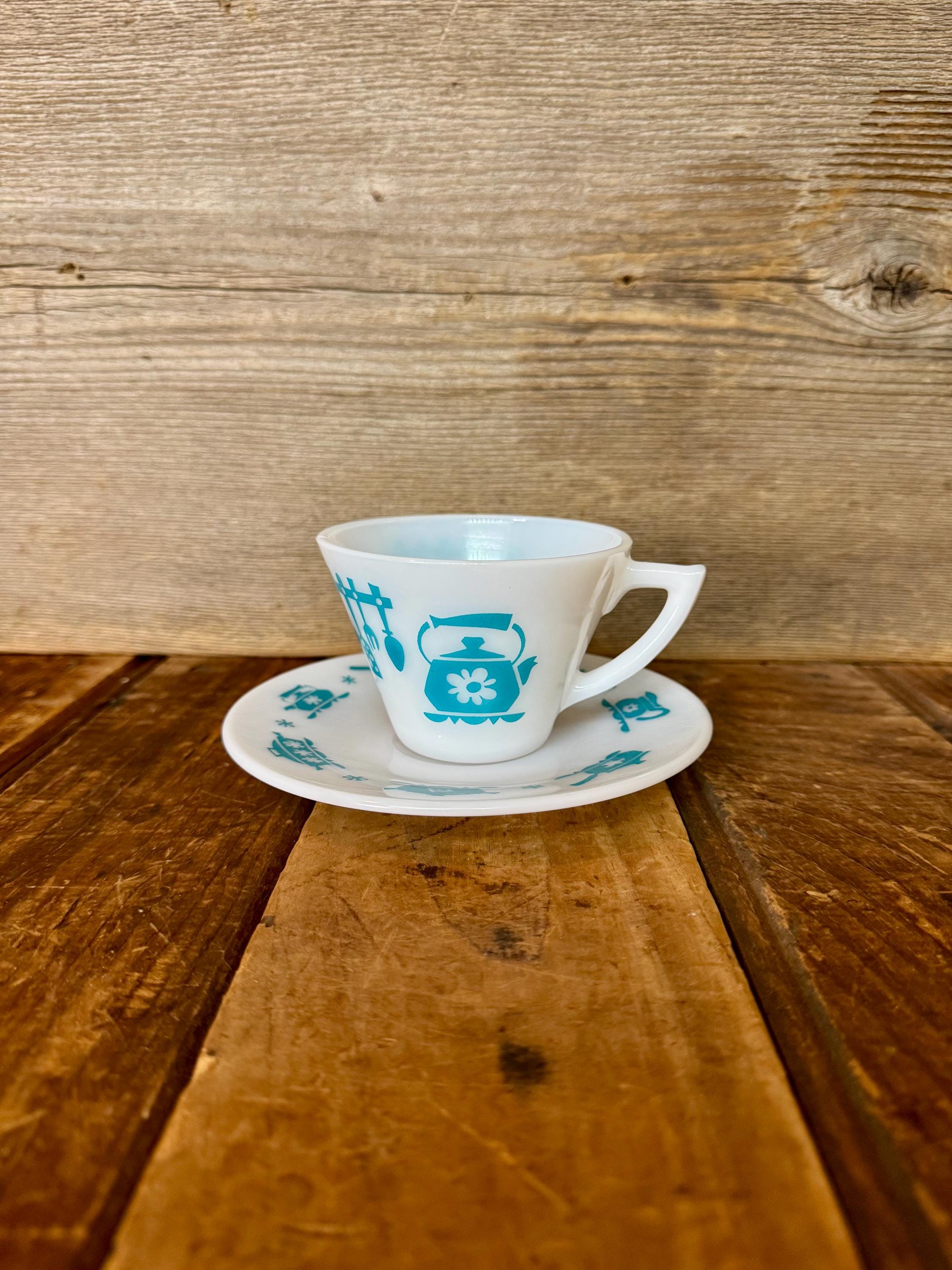 Vintage Hazel Atlas Kitchen Aids Turquoise Cup and Saucer Set