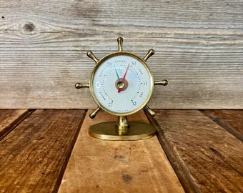 Vintage Brass Compensated English Barometer, Vintage Ship Wheel Brass Pedestal Barometer, Vintage City National Bank Trust Oklahoma City OK
