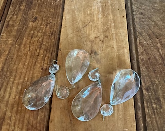 Vintage Chandelier Crystals, Replacement Crystals, Teardrop Chandelier Crystals, Lamp Crystals, Set of 4 Crystals
