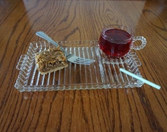 Vintage Snack Set, Hazel Atlas Ball & Ribbed Crystal Party Set, Square Snack Set, Boopie Serving Set, Wedding Serving Set, Hospitality Sets