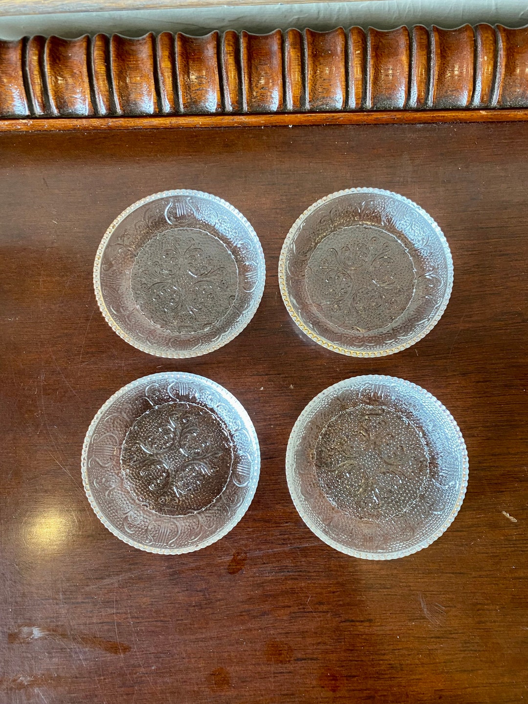 Vintage Glass Coaster Set, Vintage Drink Coaster Set, Vintage Clear