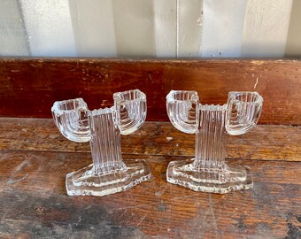 Vintage Clear Glass Candlestick, Vintage Queen Mary Clear Candlestick, Vintage Mid Century Art Deco Candlesticks, Wedding Candlestick