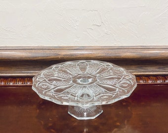 Vintage Cake Stand, Vintage EAPG Cake Stand, Vintage McKee Glass Quintec Cake Stand, Early 1900's Cake Stand, Antique Clear Glass Cake Stand