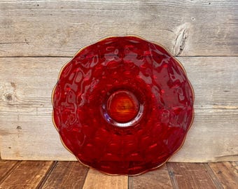 Vintage Indiana Glass Constellation Amberina Cake Stand, Vintage Red Glass Cake Stand, Vintage Red Glass Footed Cake Stand
