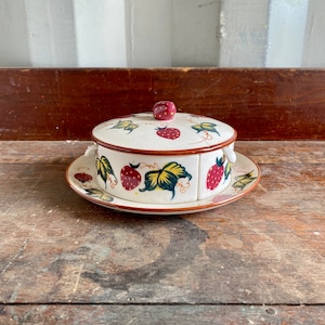 Vintage Divided Serving Dish, Fred Roberts Strawberry Fields Divided Condiment Dish, Hor d'oeuvres Dish, Mid-Century Strawberry Dish