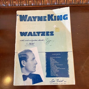 Vintage Wayne King Waltzes Music Sheet Book, Vintage Waltz Music Sheet Collection, Vintage Waltz Word and Guitar Chord Book