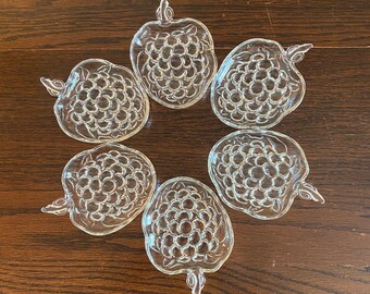 Vintage Clear Glass Embossed Grape Cluster Coasters, Vintage Grape Cluster Shaped Coasters, Vintage Grape Cluster Shaped Trinket Dish