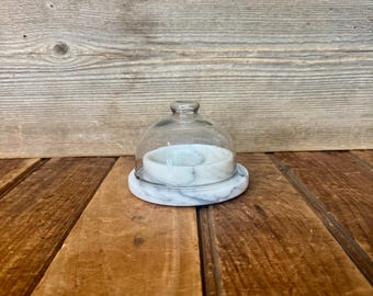 Vintage Farmhouse Cloche, Vintage Cloche and Marble Tray, Vintage Glass Cloche and Marble Base, Vintage Miniature Marble Base With Dome