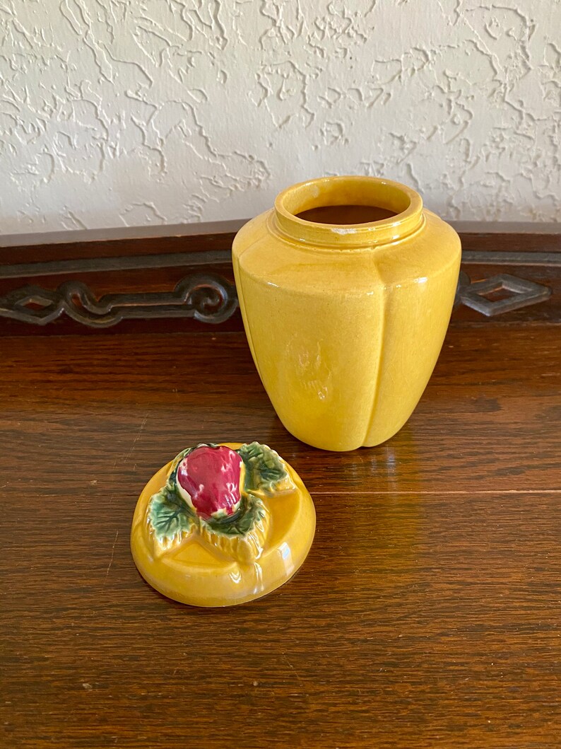Vintage Mustard Yellow Jar Vintage Strawberry Lidded Jar Etsy