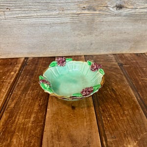 Vintage Green Majolica Flower Bowl, Vintage Majolica Pottery Bowl, Vintage Green Crazed Pottery Bowl