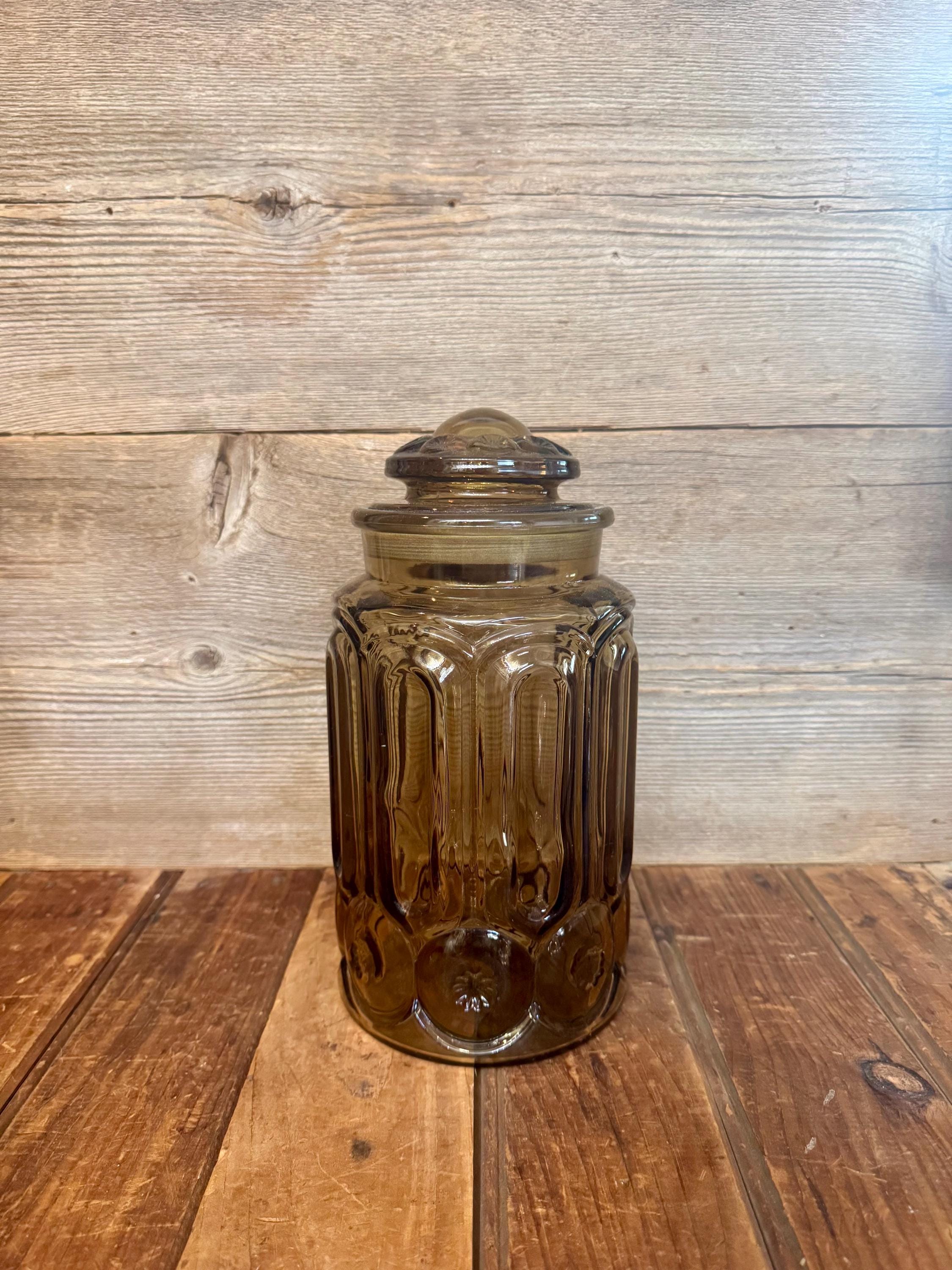Vintage Moon and Stars Smoke Brown Canister, Brown Glass Canister