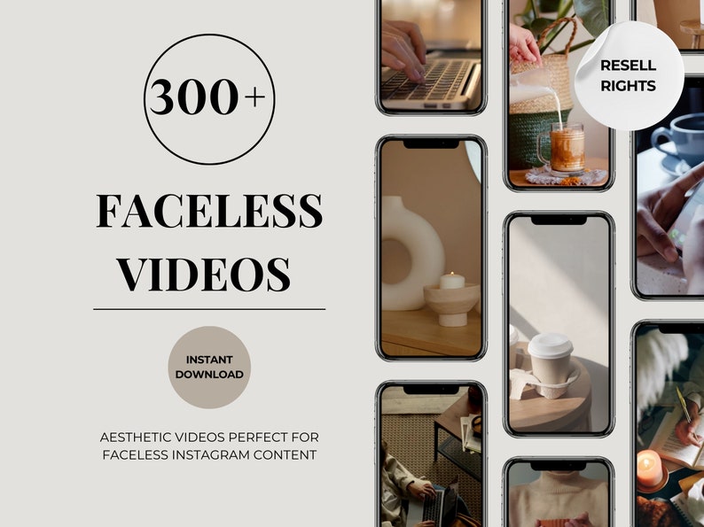 Pacchetto di oltre 300 video stock estetici senza volto per Instagram Reels Diritti di rivendita PLR / MRR immagine 1