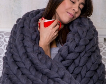 Chunky knit blanket merino wool blanket arm knit chunky blanket giant knit blanket cozy throw blanket chunky knit throw Christmas Gift
