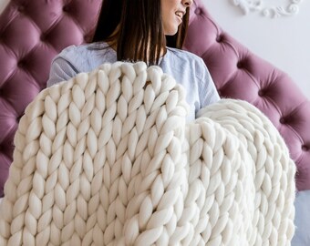 Chunky knit blanket, Super knitted blanket, Merino wool blanket, Blanket, Knit blanket throw, Throw Blanket, Chunky knits, Knitting yarn