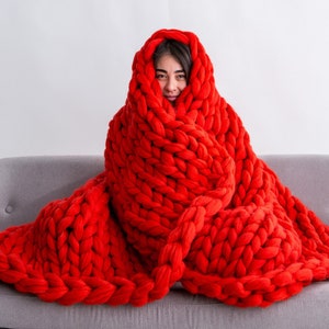 Super Chunky knit blanket, Chunky knit throw, Merino wool blanket, Chunky knit yarn, Arm knitted blanket, Blanket, Throw Blanket, Merino
