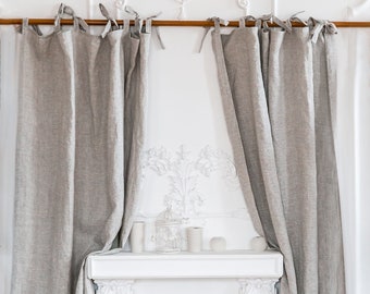 Stone washed linen curtains, linen curtains, natural colors linen curtains, curtains  with ties