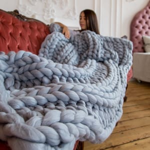 Chunky knit blanket, Chunky knit throw, Chunky blanket, Merino wool blanket, knitted blanket, giant knit blanket, chunky yarn blanket, Wool