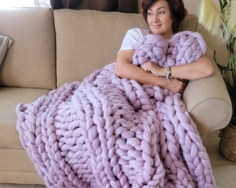 Chunky Knit Blanket, Soft and warm wool Throw, Gift for her