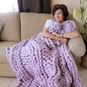 Chunky Knit Blanket, Soft and warm wool Throw, Gift for her