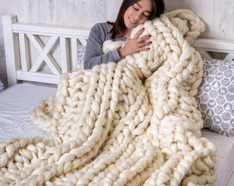 Giant Chunky Knit blanket, Chunky knit blanket, Merino wool blanket, Knitted blanket, Chunky knit throw, Christmas present , chunky knits