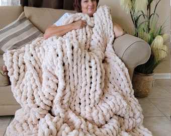 Giant Chunky Chenille Knit Blanket, Oatmeal Chunky Blanket, Throw Blanket Couch, Jumbo Arm Knit Bedspread, Christmas Blanket Throw, Gift