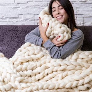 Zachte en gezellige Chunky gebreide deken, zachte deken, gezellige deken, Kerstmis Super Chunky Deken, Cadeau voor haar, Giant Blanket gooien, Wol gooien