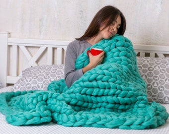 SALE! Chunky Knit Blanket, Australian merino, wool throw, chunky blanket.