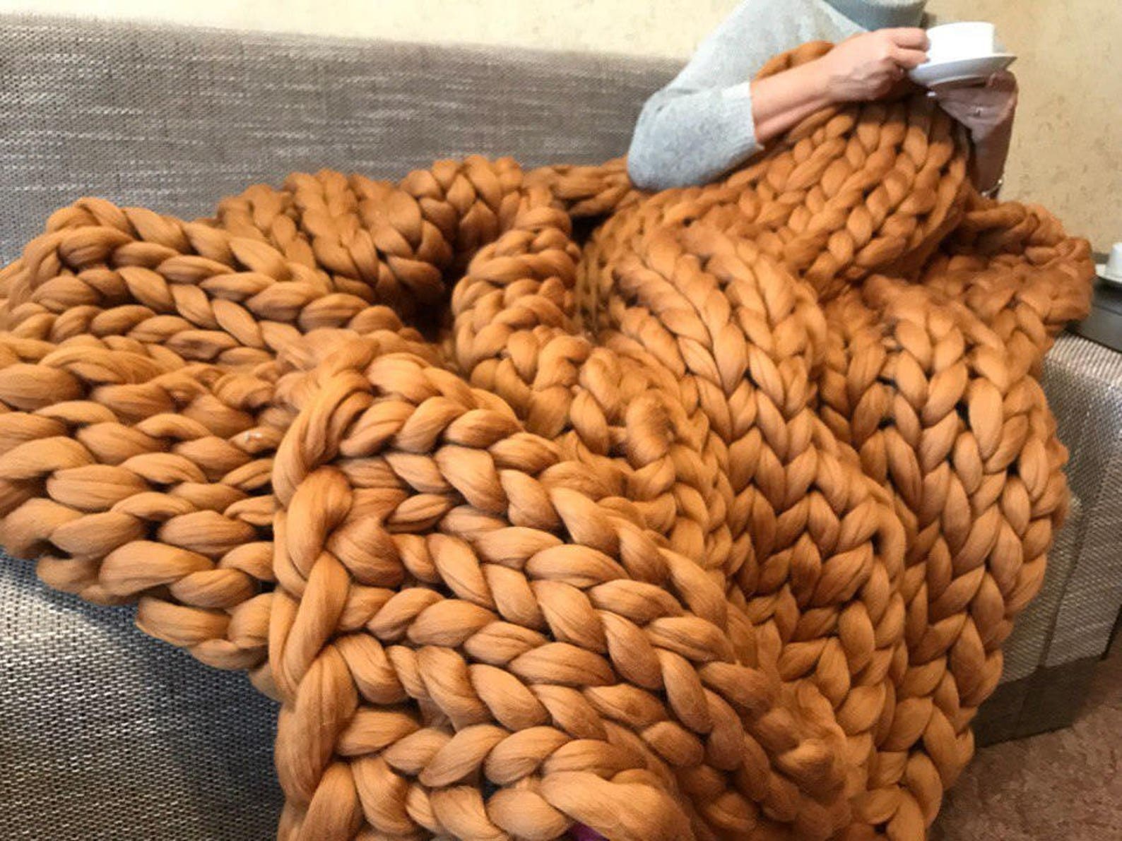 Super Chunky Knit Blanket Chunky Knit Throw Merino Wool Etsy