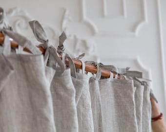 Oatmeal Linen Curtains with ties, Stone washed linen curtains, linen curtains, natural colors linen curtains, curtains  with ties