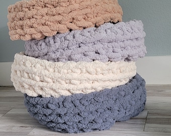 Chunky Crocheted Chenille Cat Bed, Dog Bed