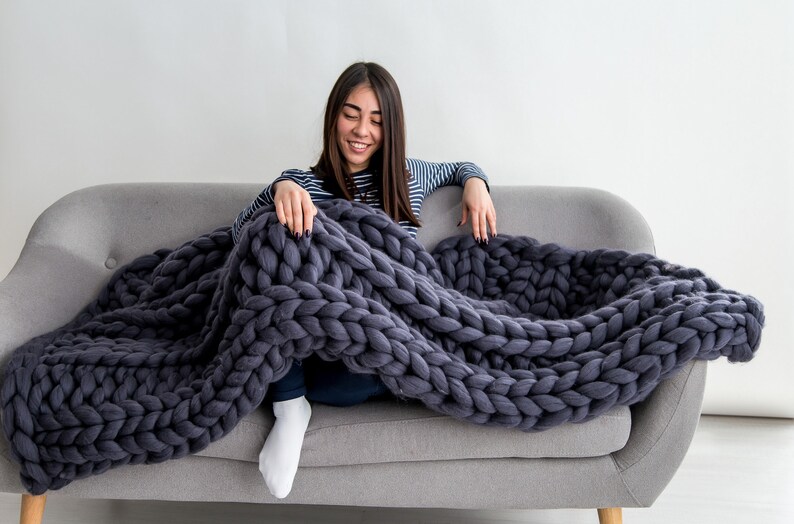 Chunky Knit Blanket, Merino wool Blanket, Giant Knit Throw, Chunky Knit Merino Blanket, Giant Knit Blanket, Merino wool throw, Chunky knits image 4
