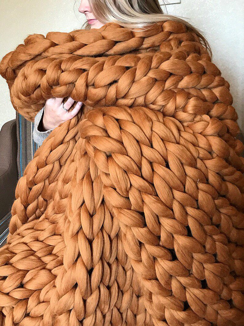 Soft Warm Chunky knit Blanket, fall throw blanket, Spring décor, 100% merino wool, Gift for Mom, Super Chunky knitted Jumbo blanket, Throw image 6