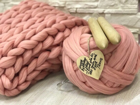 Diy Kit Knitting Diy Kit Christmas Personalized Gift Chunky Knit Blanket Make Your Own Knitting Project Chunky Yarn Merino Wool Wool