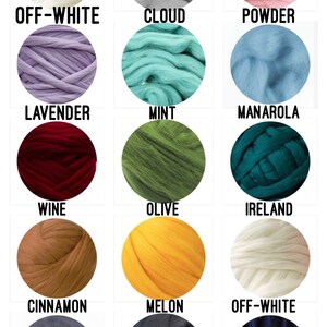May include: A collection of 15 yarn balls in various colors, including off-white, cloud, powder, lavender, mint, manarola, wine, olive, ireland, cinnamon, melon, gray, storm, and dark blue.