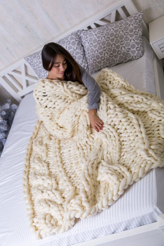 White cable online knit throw