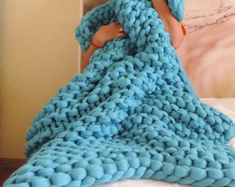 Knitted Blanket, Chunky knit Blanket, Chunky blanket, Blanket, Wool Throw, Chunky yarn, Blanket throw, Merino wool, Wool Blanket, knitting