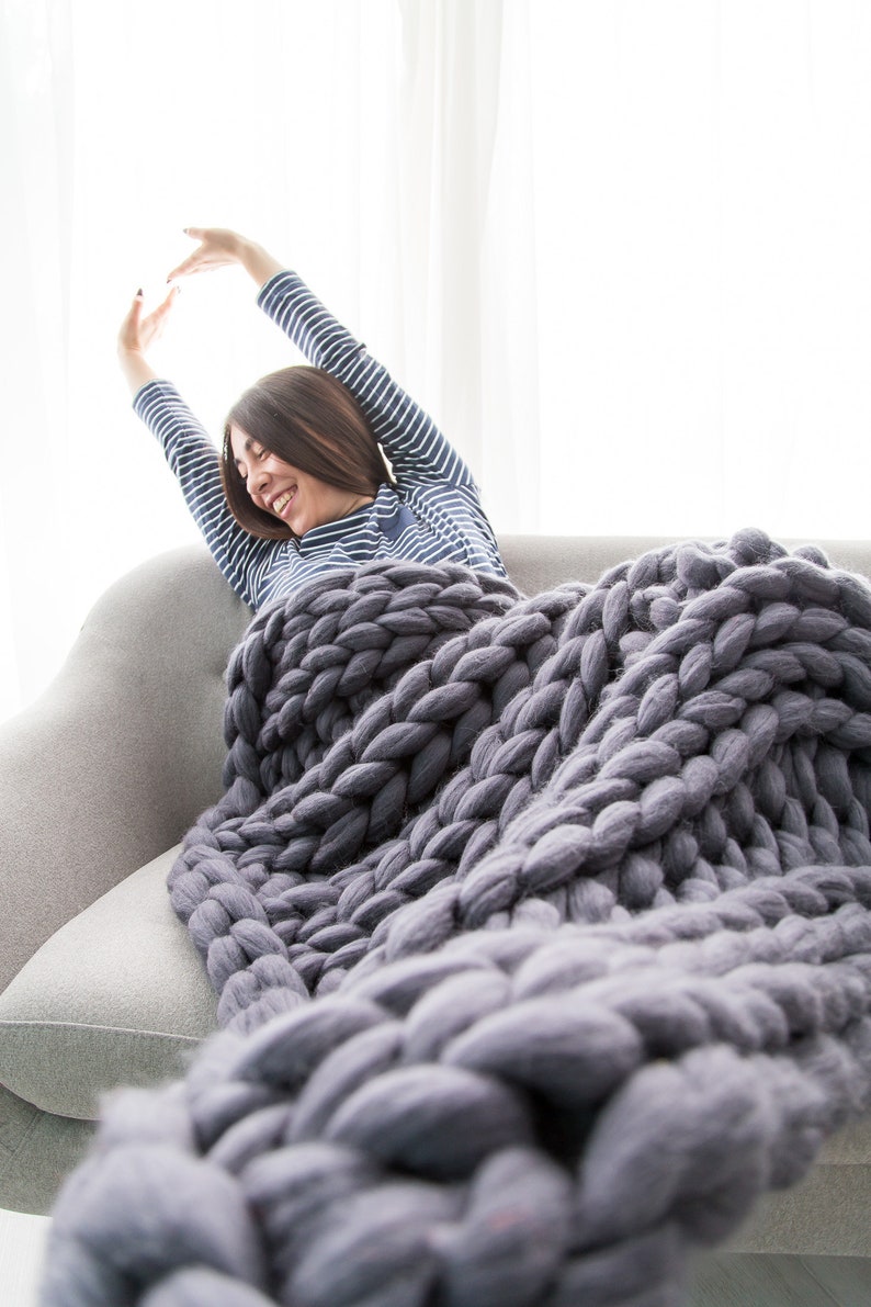 Chunky knit throw blanket Giant knit blanket made with Merino Etsy